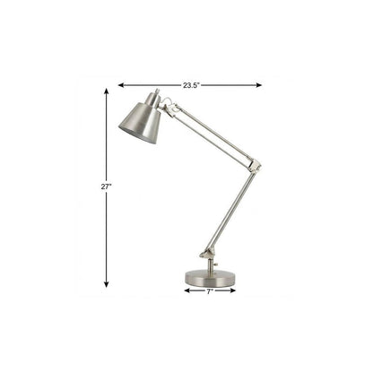27" Nickel Metal Desk Table Lamp With Nickel Cone Shade HomeRoots