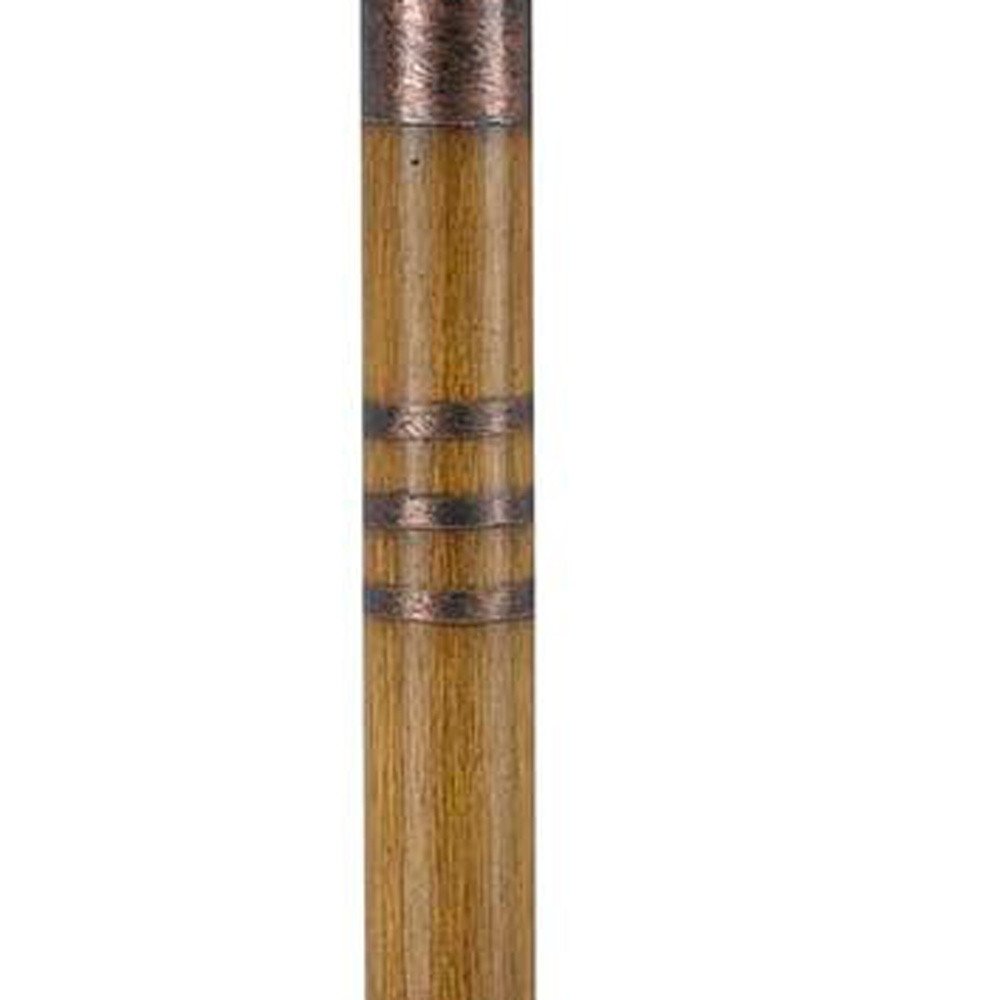 24" Rustic Bronze and Oak Metal Table Lamp With Brown Empire Shade HomeRoots