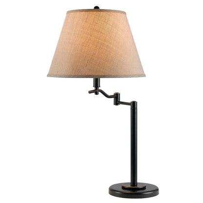 29" Bronze Metal Swing Arm Table Lamp With Off White Empire Shade HomeRoots