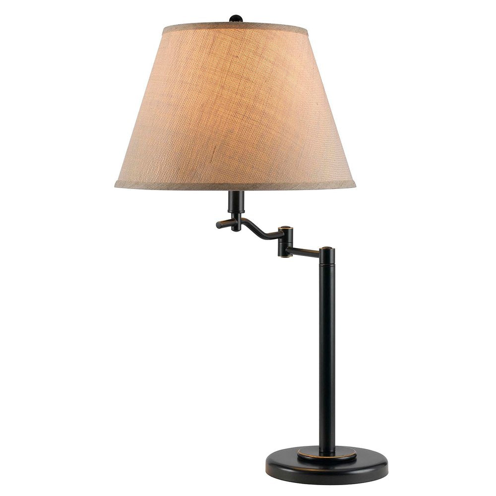 29" Bronze Metal Swing Arm Table Lamp With Off White Empire Shade — view 1