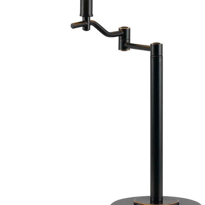 29" Bronze Metal Swing Arm Table Lamp With Off White Empire Shade HomeRoots