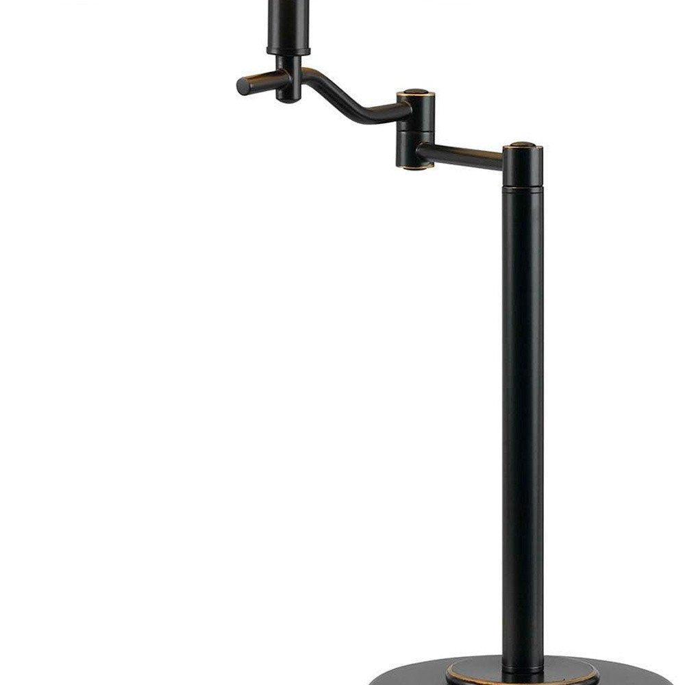 29" Bronze Metal Swing Arm Table Lamp With Off White Empire Shade HomeRoots