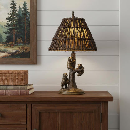 30" Bronze Table Lamp With Brown Empire Shade HomeRoots