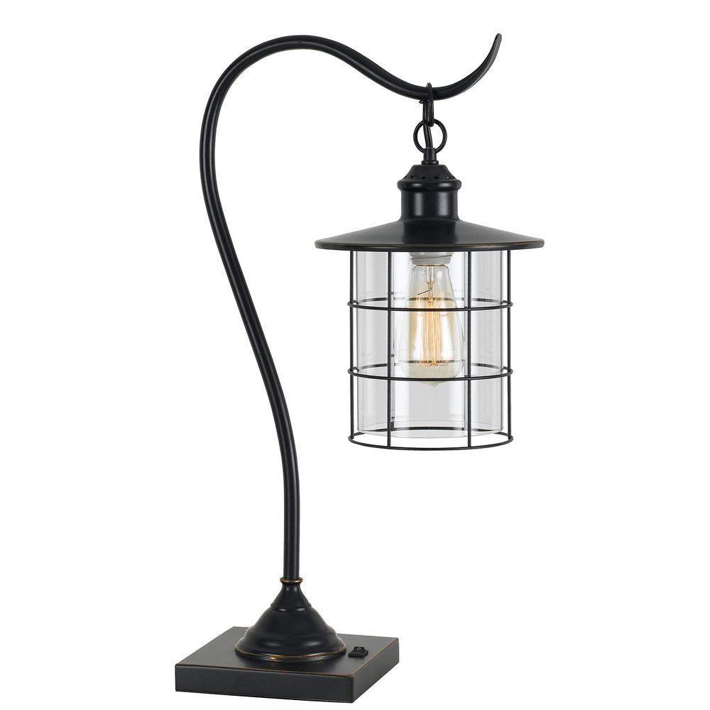 25" Bronze Metal Lantern Style Desk Lamp With Edison Bulb — view 1