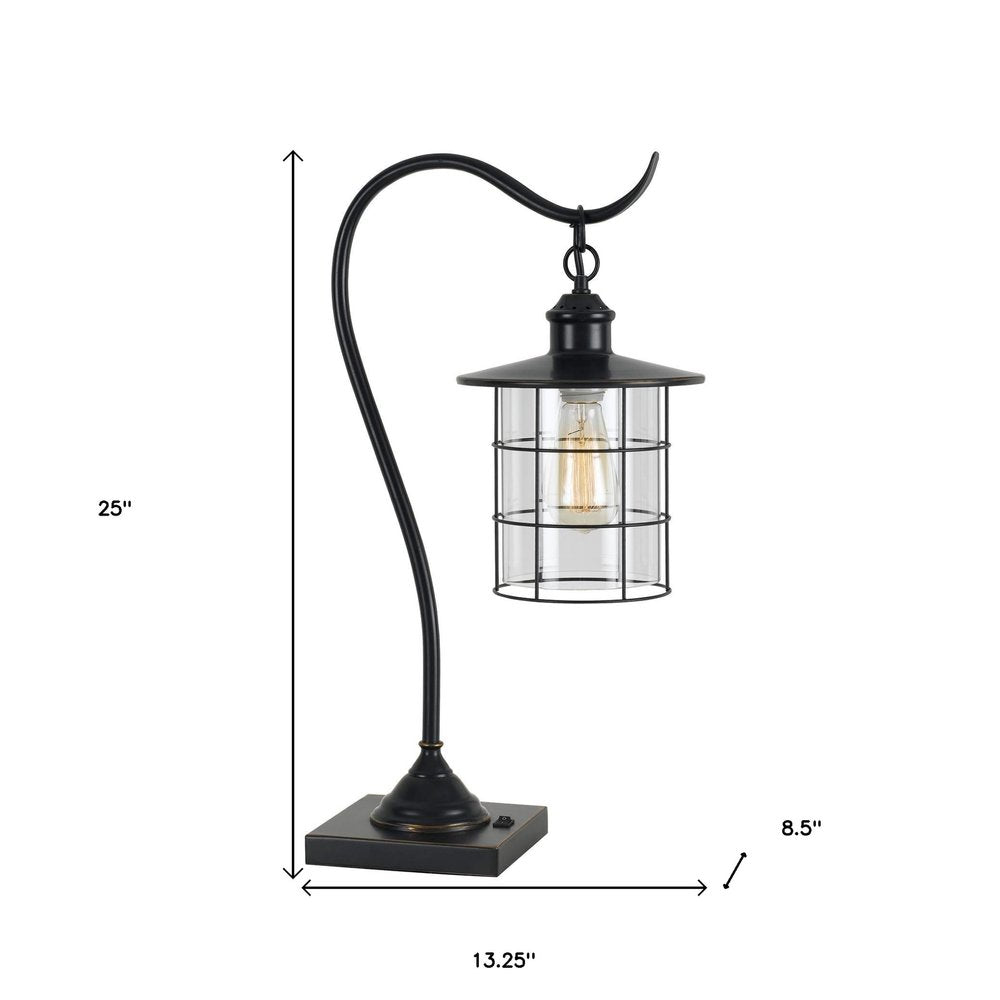 25" Bronze Metal Lantern Style Desk Lamp With Edison Bulb HomeRoots