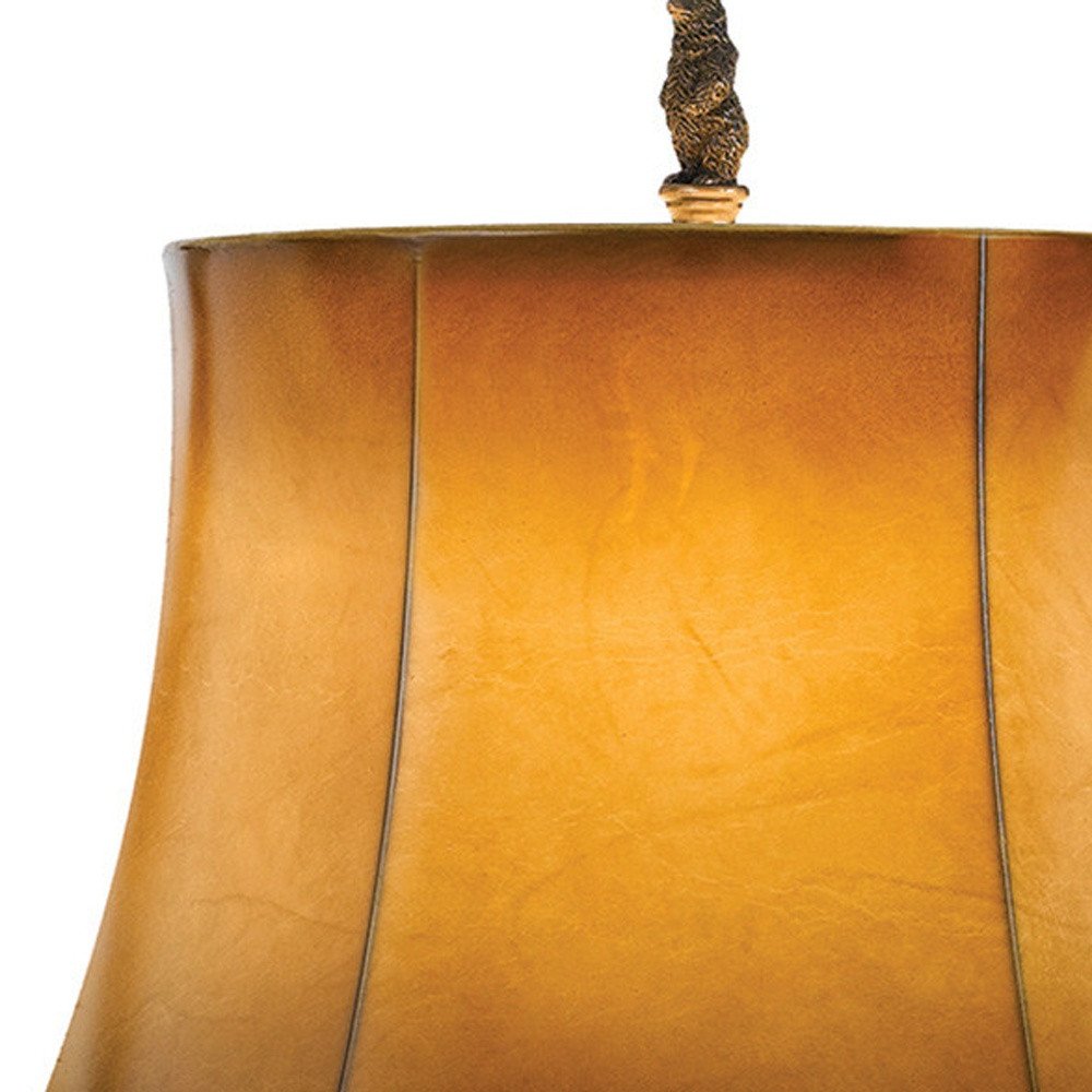 31" Bronze Bears After the Honey Table Lamp With Brown Faux Leather Shade HomeRoots