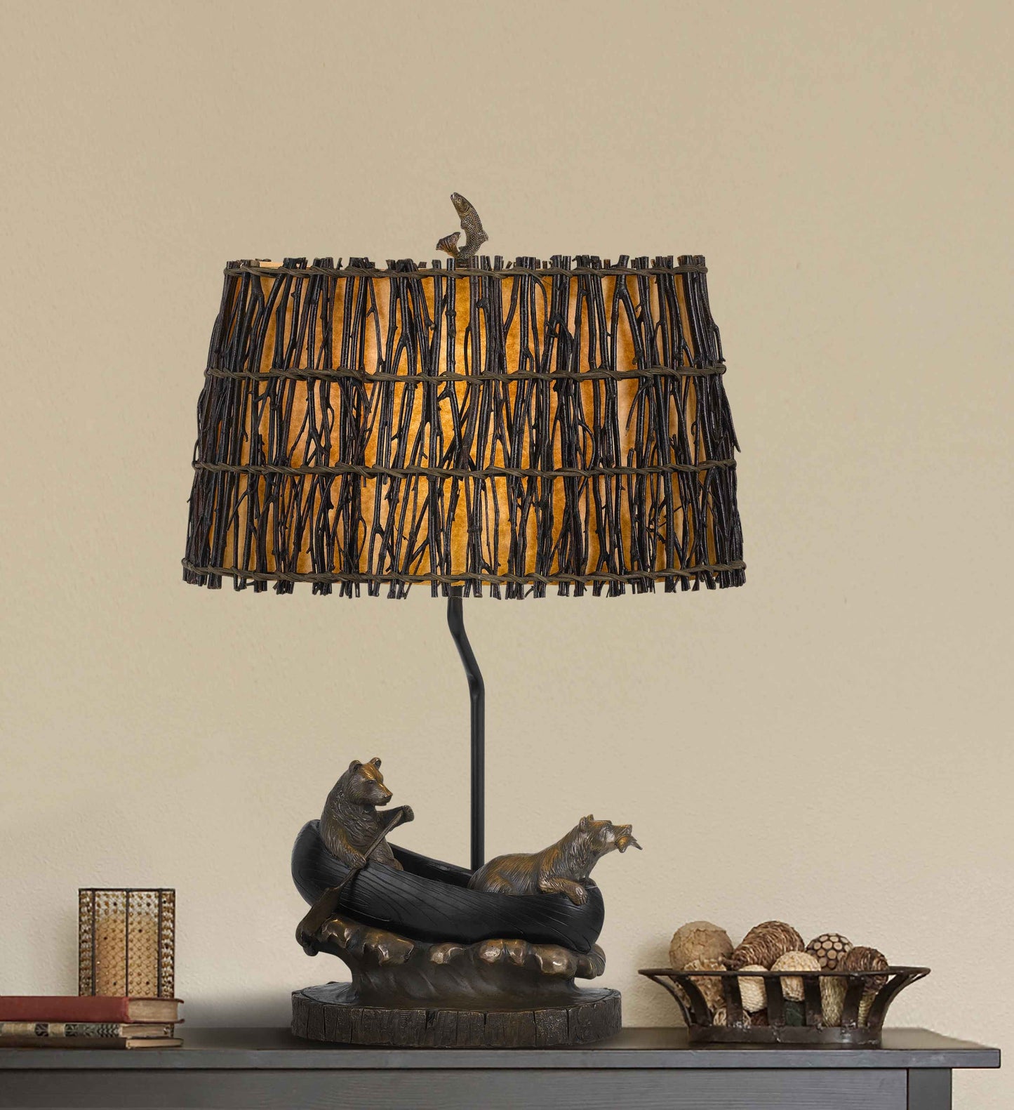 27" Bronze Bears in the Boat Table Lamp With Brown Novelty Shade