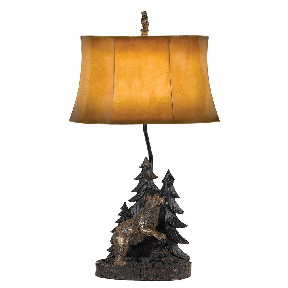 29" Antiqued Bronze Novelty Table Lamp With Brown Bell Shade — view 1