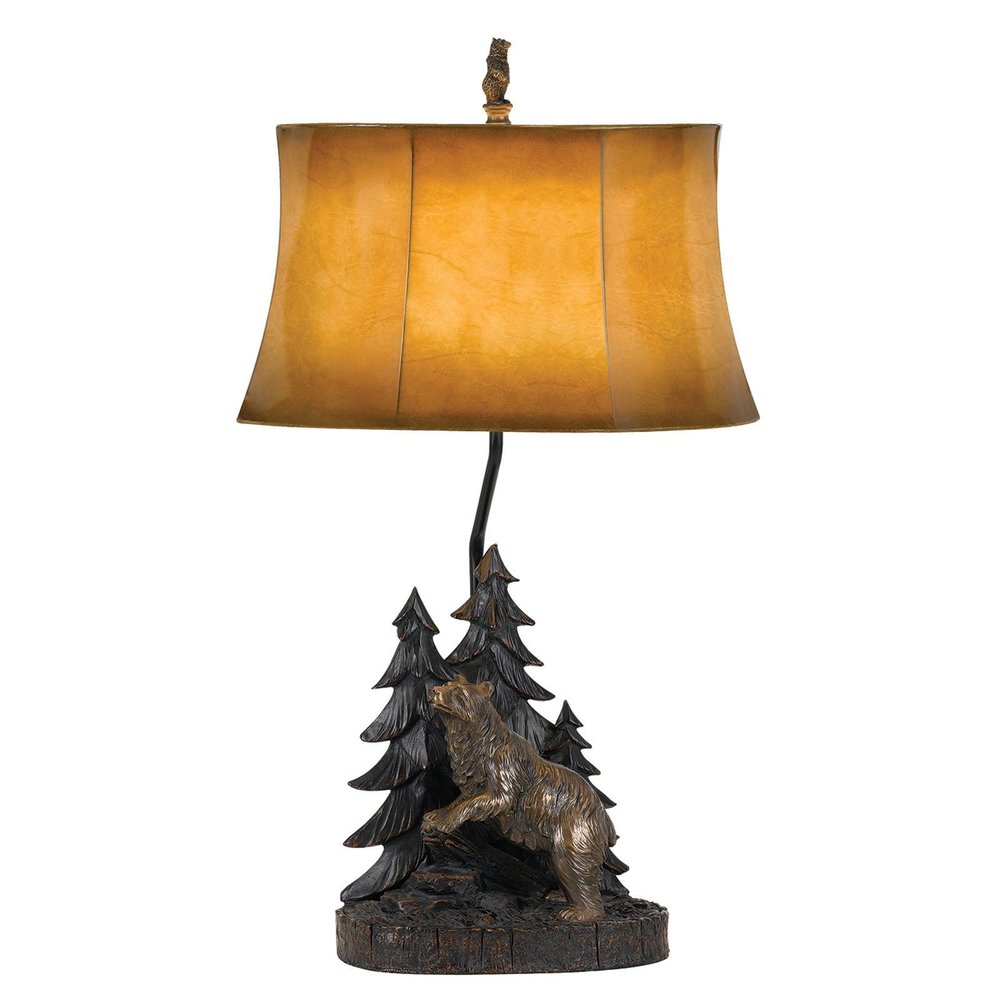 29" Antiqued Bronze Novelty Table Lamp With Brown Bell Shade HomeRoots