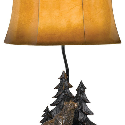 29" Antiqued Bronze Novelty Table Lamp With Brown Bell Shade HomeRoots