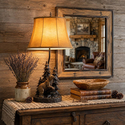29" Antiqued Bronze Novelty Table Lamp With Brown Bell Shade HomeRoots