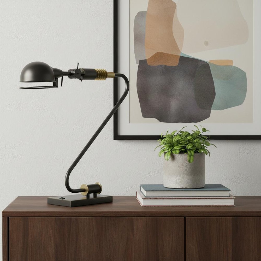 21" Bronze Metal Desk Table Lamp With Bronze Dome Shade HomeRoots