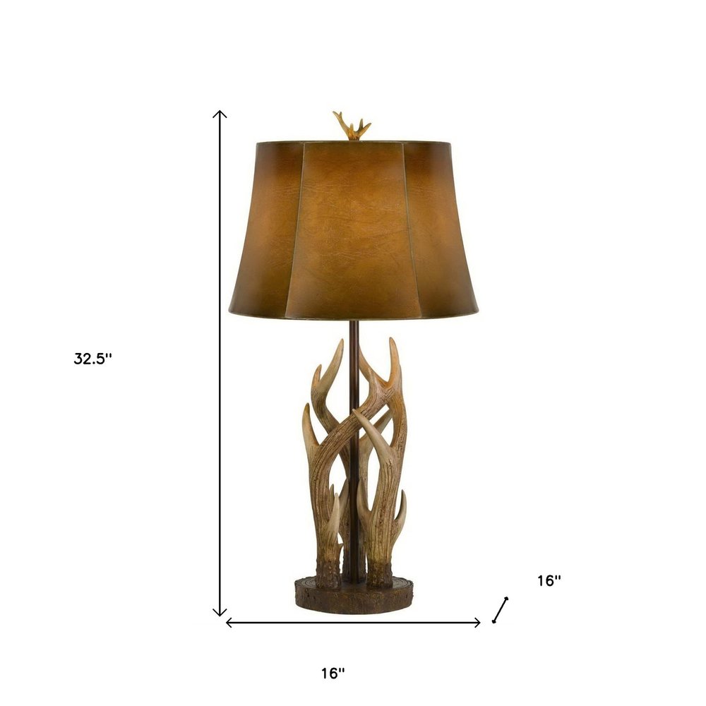 33" Brown Antlers Table Lamp With Brown Drum Shade — view 2