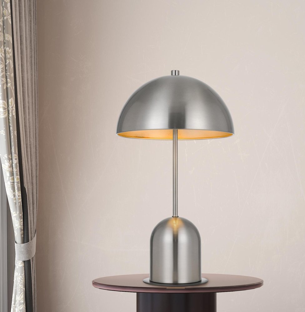 20" Nickel Metal Desk Table Lamp With Nickel Dome Shade HomeRoots