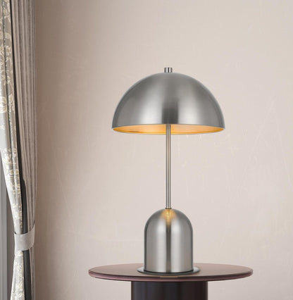 20" Nickel Metal Desk Table Lamp With Nickel Dome Shade HomeRoots