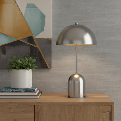 20" Nickel Metal Desk Table Lamp With Nickel Dome Shade HomeRoots