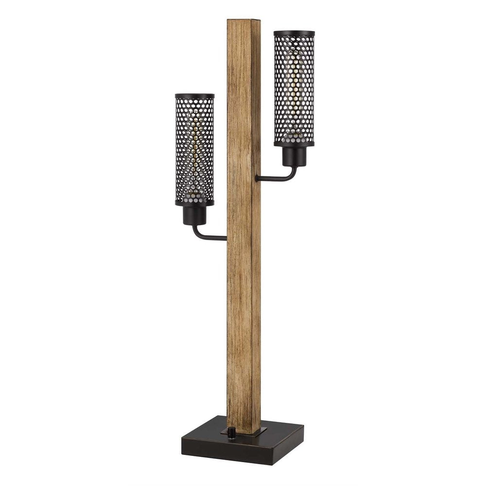 32" Gray Metal Two Light Table Lamp With Black Novelty Shade HomeRoots