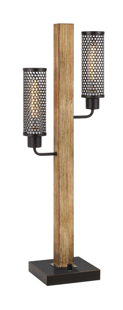 32" Gray Metal Two Light Table Lamp With Black Novelty Shade — view 2