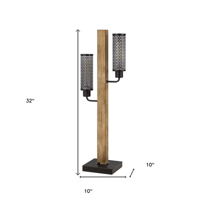 32" Gray Metal Two Light Table Lamp With Black Novelty Shade HomeRoots