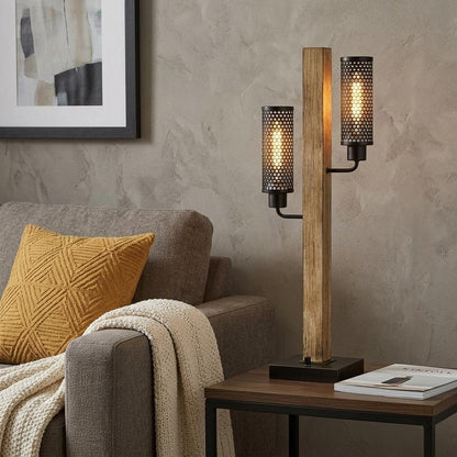 32" Gray Metal Two Light Table Lamp With Black Novelty Shade