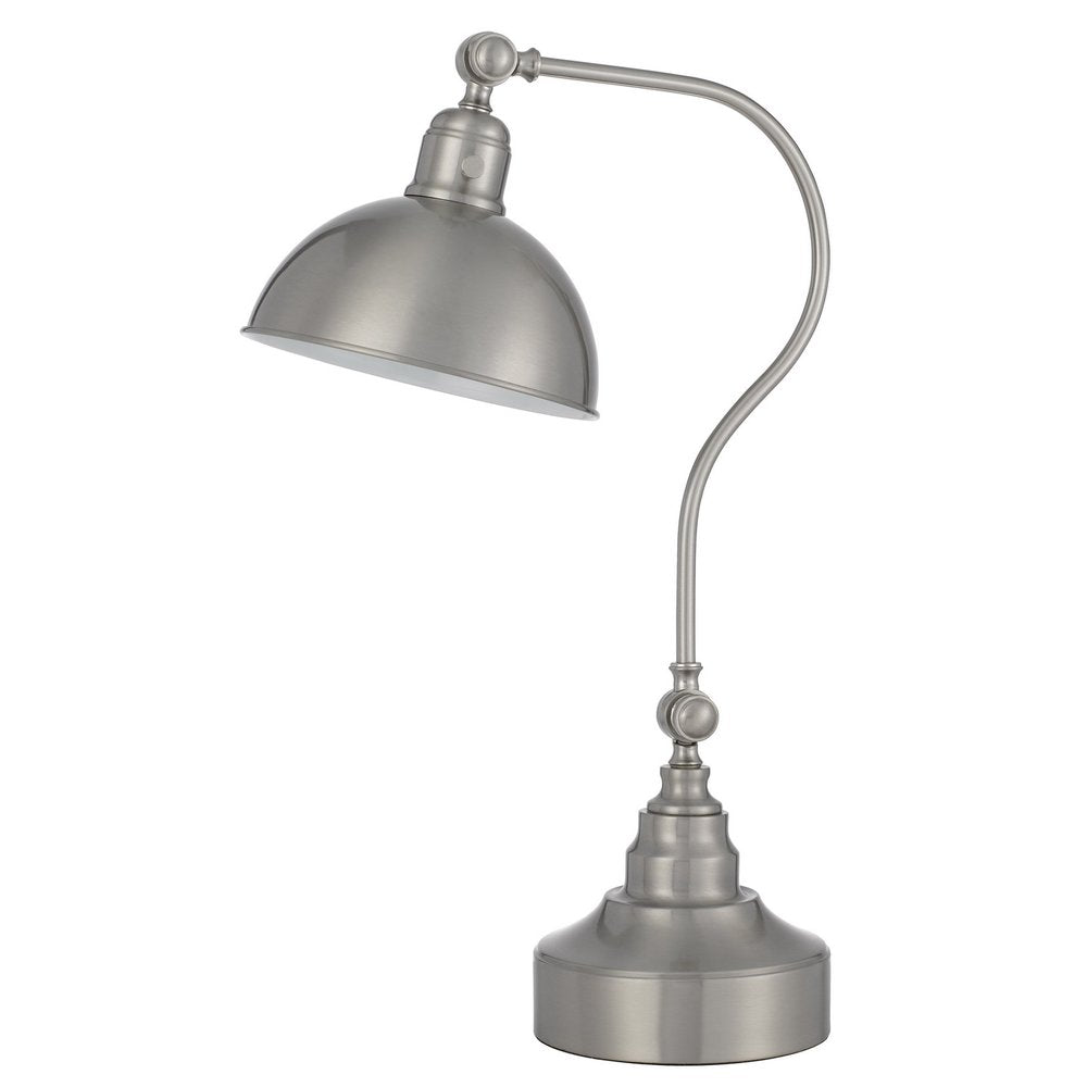 25" Nickel Metal Lantern Desk Table Lamp With Nickel Dome Shade HomeRoots