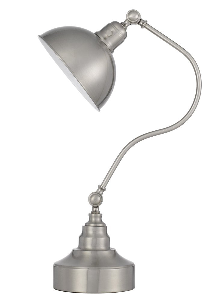 25" Nickel Metal Lantern Desk Table Lamp With Nickel Dome Shade — view 2