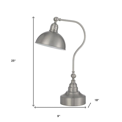 25" Nickel Metal Lantern Desk Table Lamp With Nickel Dome Shade HomeRoots