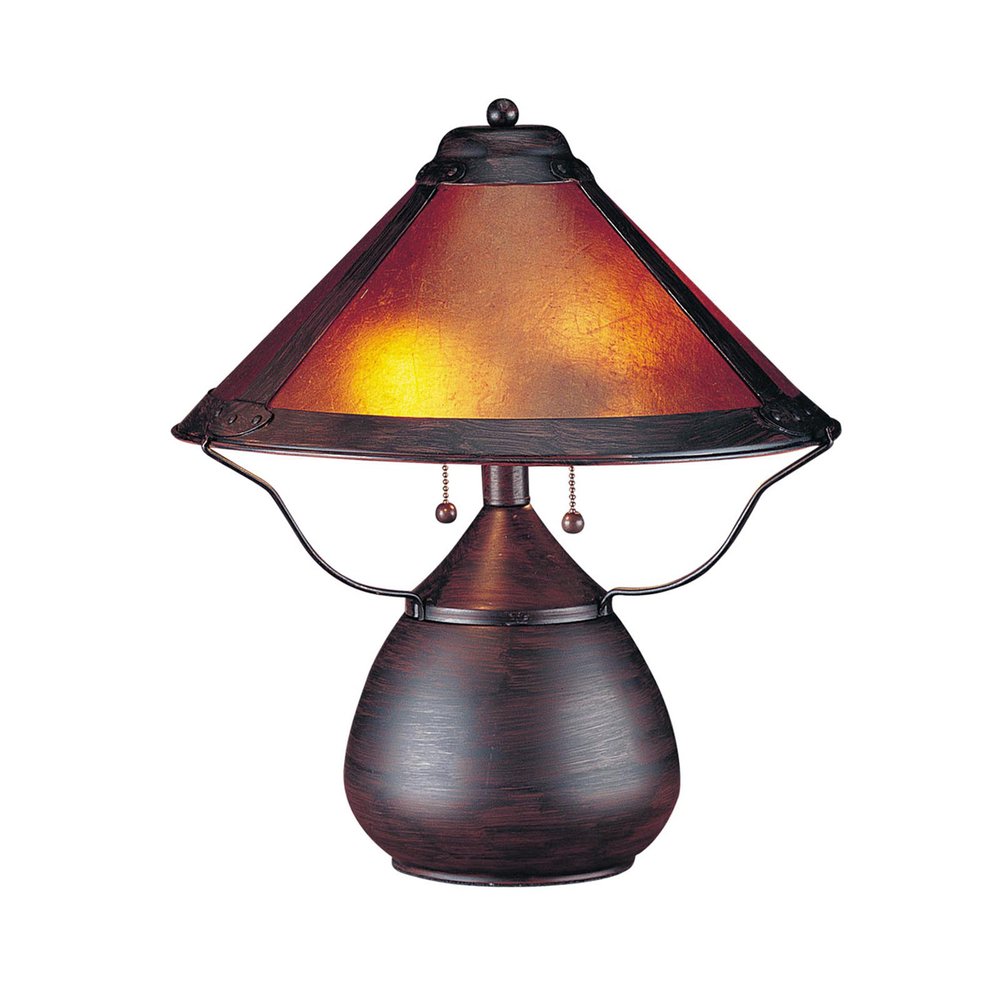 17" Rust Metal Two Light Round Table Lamp With Amber Empire Shade — view 1