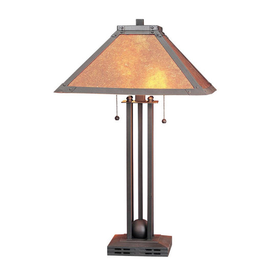 25" Gray Metal Two Light Cylinder Table Lamp With Amber Square Shade HomeRoots