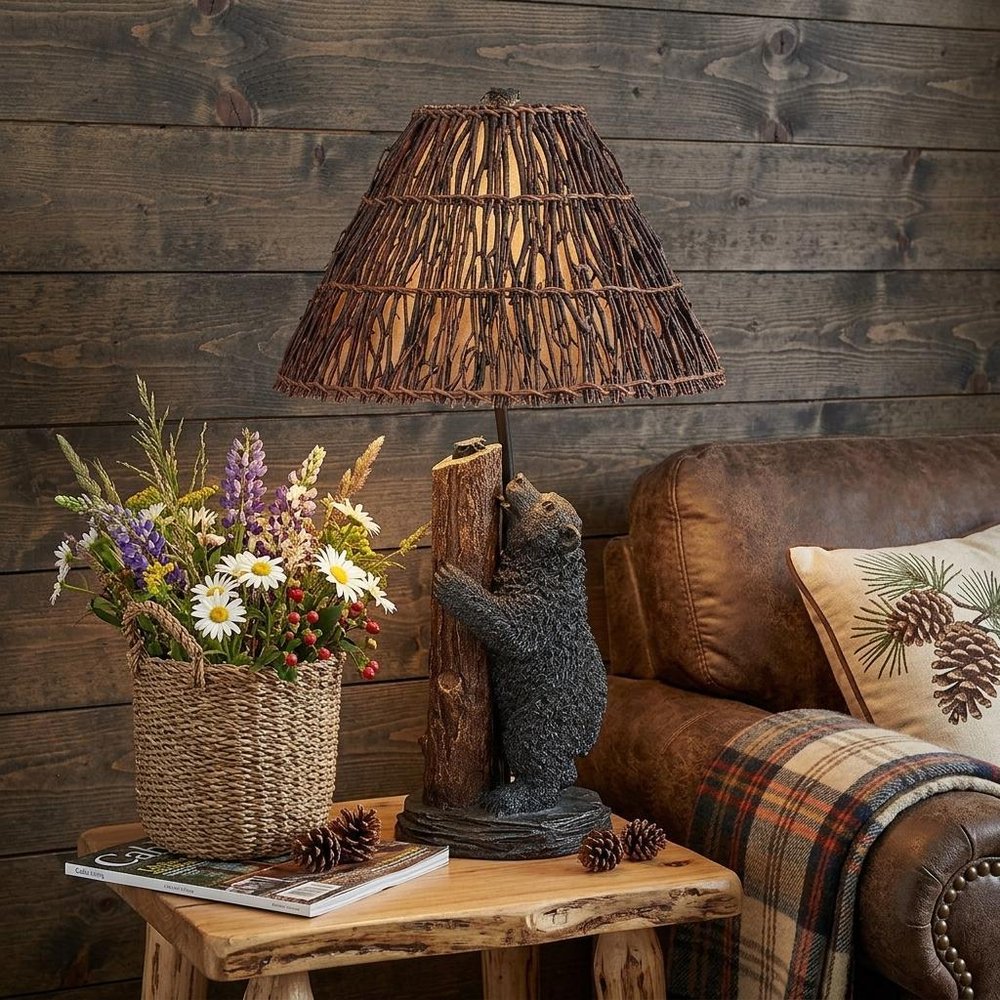 29" Gray Novelty Table Lamp With Brown Empire Shade HomeRoots