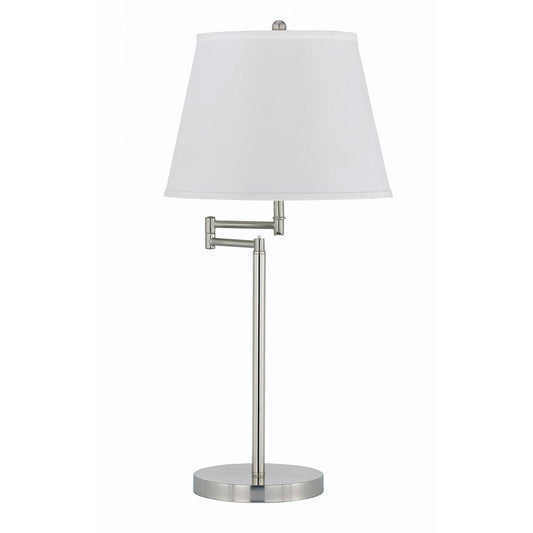 28" Nickel Metal Table Lamp With Off White Empire Shade HomeRoots