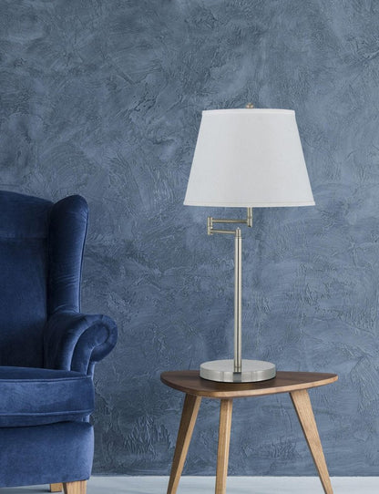 28" Nickel Metal Table Lamp With Off White Empire Shade HomeRoots