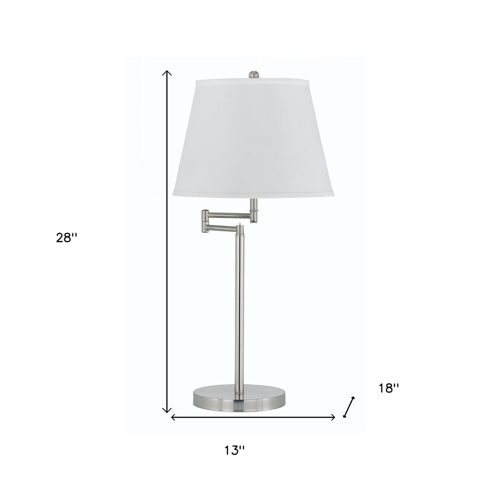 28" Nickel Metal Table Lamp With Off White Empire Shade — view 3