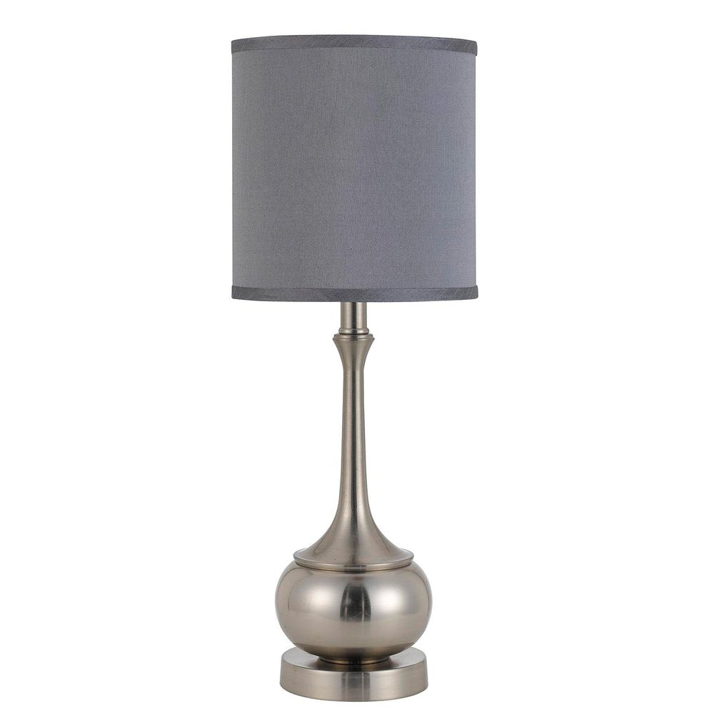 25" Nickel Metal Round Table Lamp With Gray Cone Shade HomeRoots