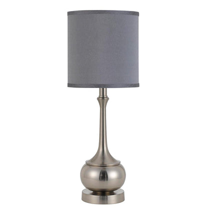 25" Nickel Metal Round Table Lamp With Gray Cone Shade HomeRoots