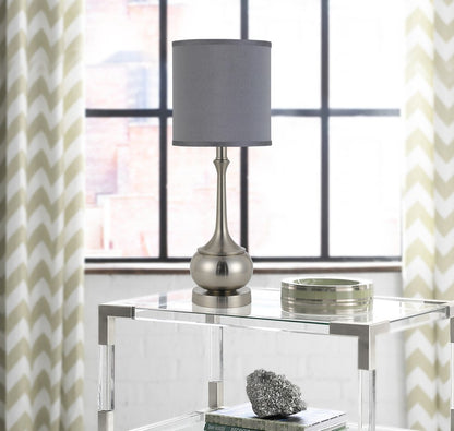 25" Nickel Metal Round Table Lamp With Gray Cone Shade HomeRoots