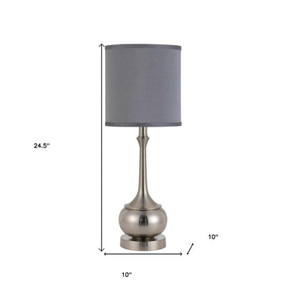 25" Nickel Metal Round Table Lamp With Gray Cone Shade HomeRoots