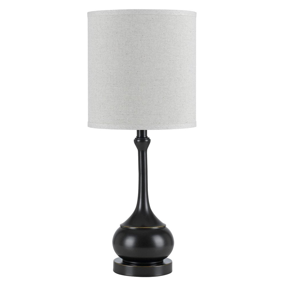 25" Blackened Bronze Metal Round Table Lamp With Off White Drum Shade HomeRoots