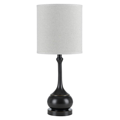 25" Blackened Bronze Metal Round Table Lamp With Off White Drum Shade
