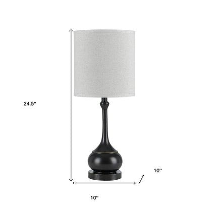 25" Blackened Bronze Metal Round Table Lamp With Off White Drum Shade HomeRoots