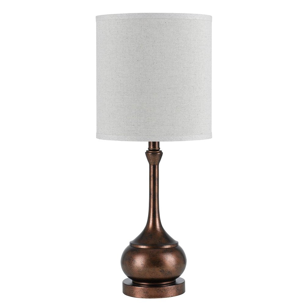 25" Rust Metal Round Table Lamp With White Drum Shade — view 1