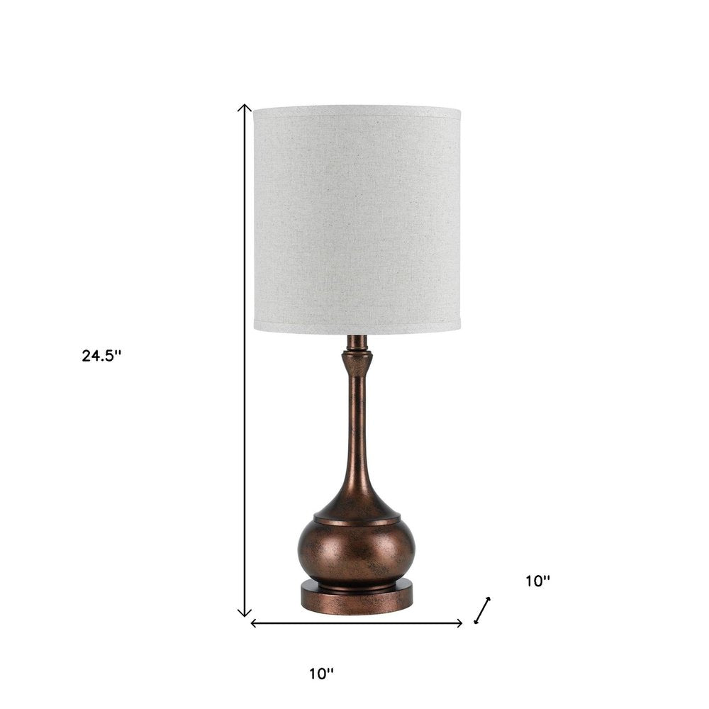 25" Rust Metal Round Table Lamp With White Drum Shade — view 2