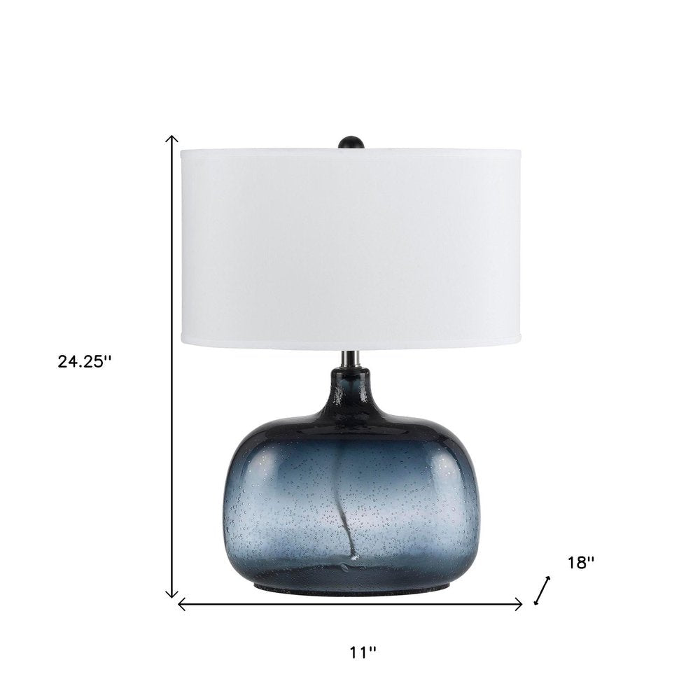 24" Dark Blue Glass Table Lamp With White Novelty Shade — view 2