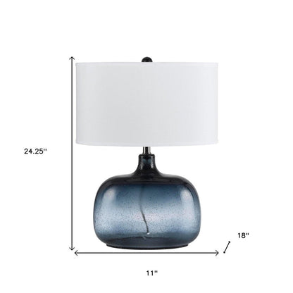 24" Dark Blue Glass Table Lamp With White Novelty Shade HomeRoots