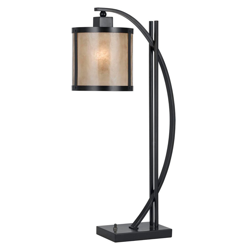 26" Black Metal Lantern Table Lamp With White Drum Shade — view 1