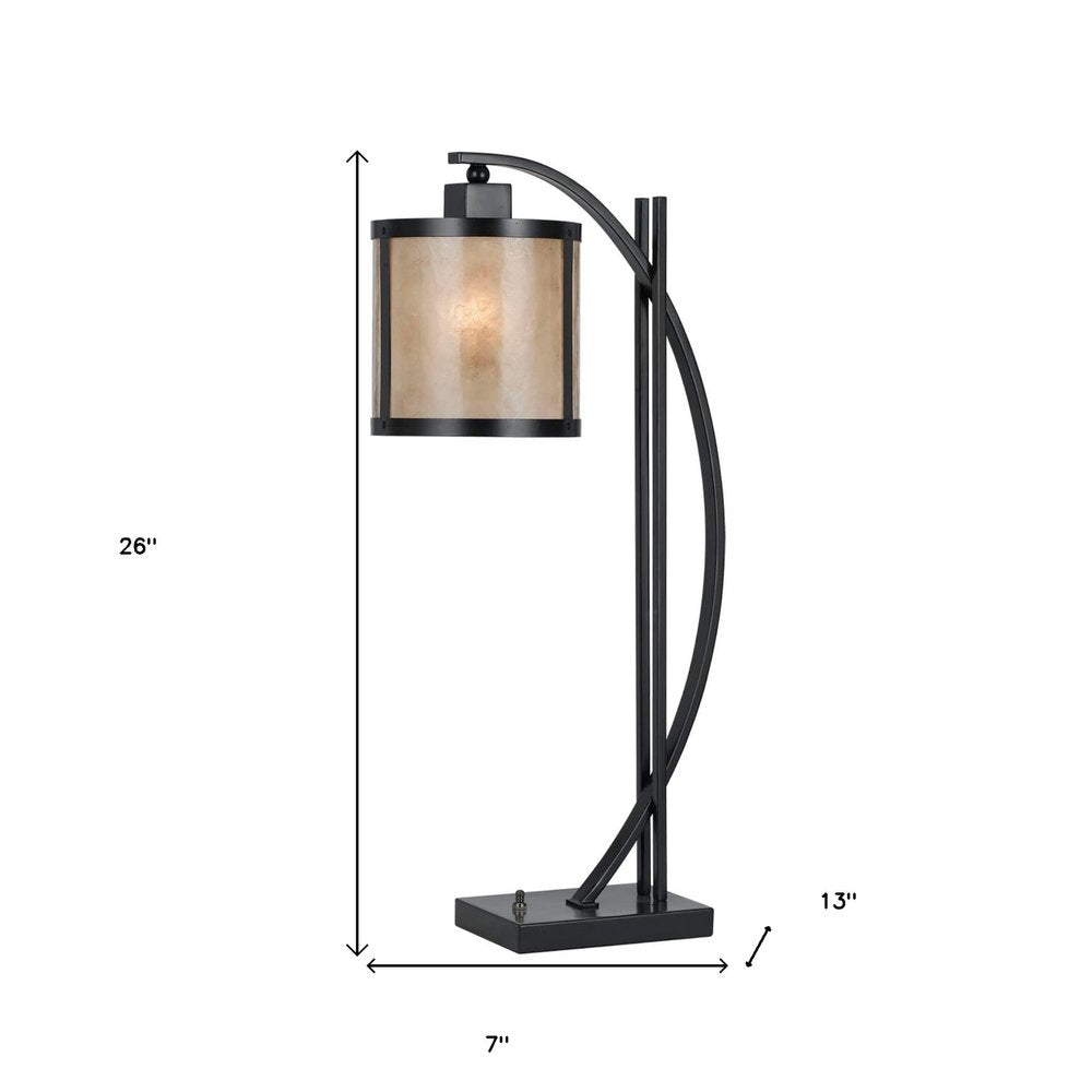 26" Black Metal Lantern Table Lamp With White Drum Shade — view 2