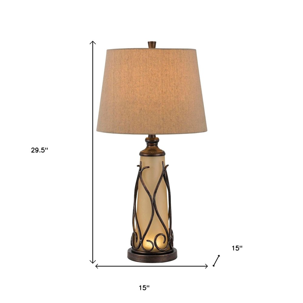 30" Brown Metal Two Light Table Lamp With Brown Empire Shade HomeRoots