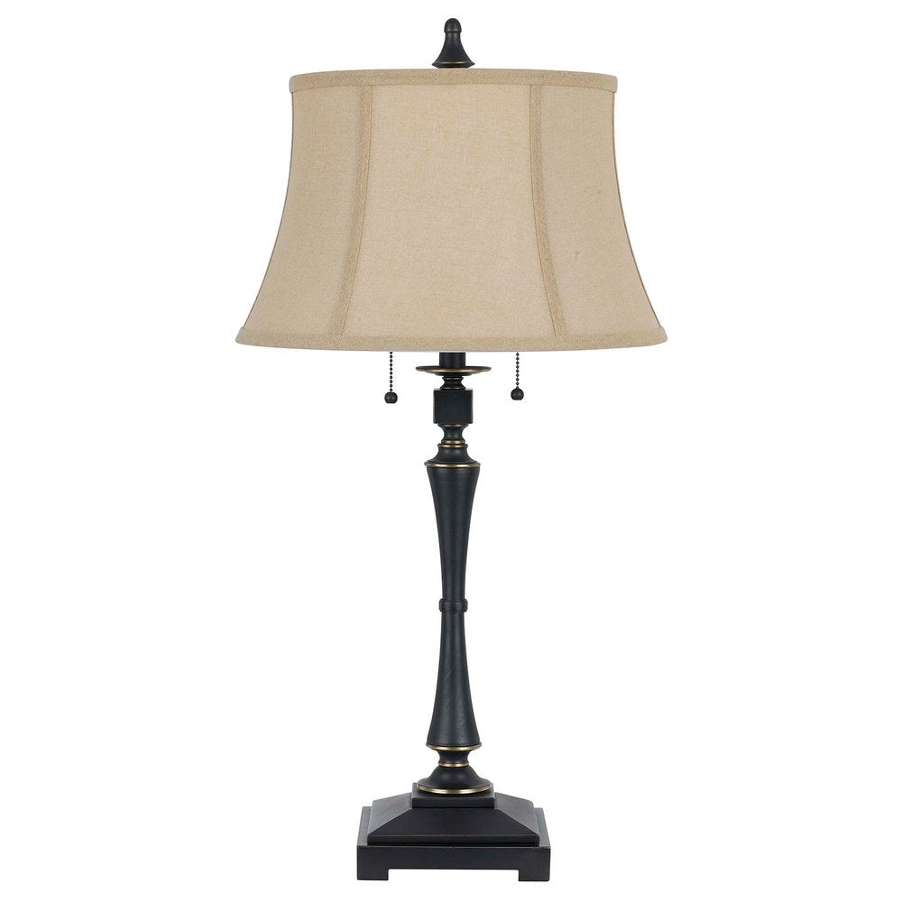 31" Black Metal Two Light Candlestick Table Lamp With Beige Empire Shade — view 1