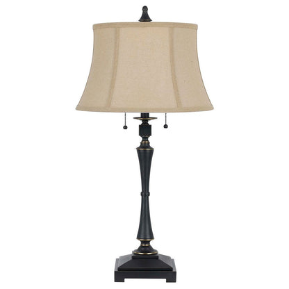 31" Black Metal Two Light Candlestick Table Lamp With Beige Empire Shade HomeRoots