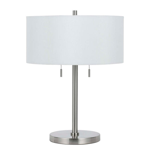 24" Nickel Metal Two Light Table Lamp With White Empire Shade HomeRoots